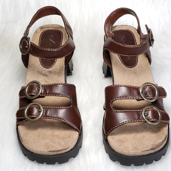 Rare Vintage Ellemeno 90's Y2K brown leather strappy chunky heel sandals Size 7 - Picture 4 of 9